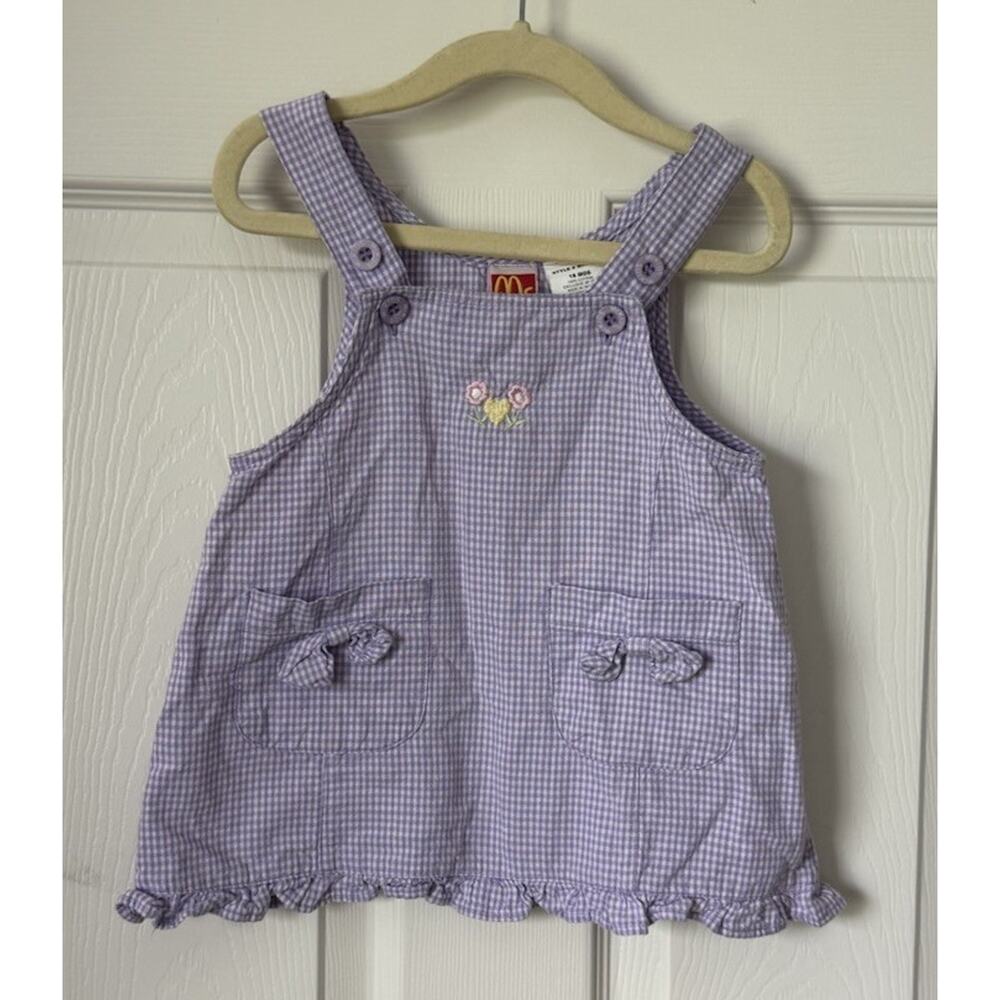 VTG 90s McKids Pink Gingham Dress 18M –Floral Embroidery Ruffle Cottagecore Baby